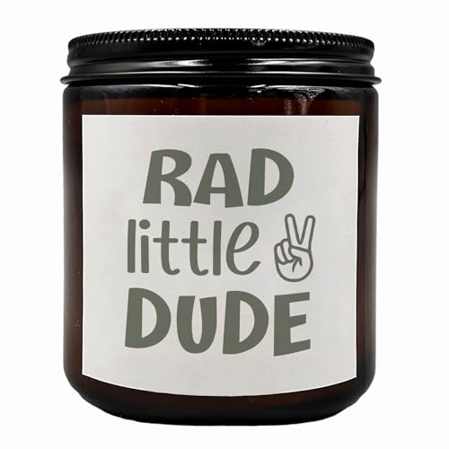 Image of KU-DaYi Rad Little Dude Scented Candles, Kids Toddler Boy Room Boy Nursery Boy Gifts Scented Candle, Kids Trendy Gifts Amber Soy Wax Jar Candle for Boy Dorm Playroom Nursery Decor, Brown
