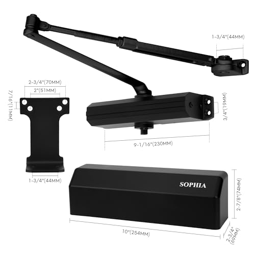 SOPHIA Door Closer Hold Open for Home, Door Closers Commercial Heavy Duty, Adjustable Speed & Spring Power 1-6, Hydraulic Door Closer Hinge Self Closing, No Slam, ADA & UL, DK4000, Matte Black — view 5
