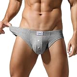 Men Seamless Briefs Bulge Enhancing Pouch Bikini Briefs with Button Fly Breathable Ribbed Lightweight Stretch Pouch Low Rise Trunks Underwear Grey L