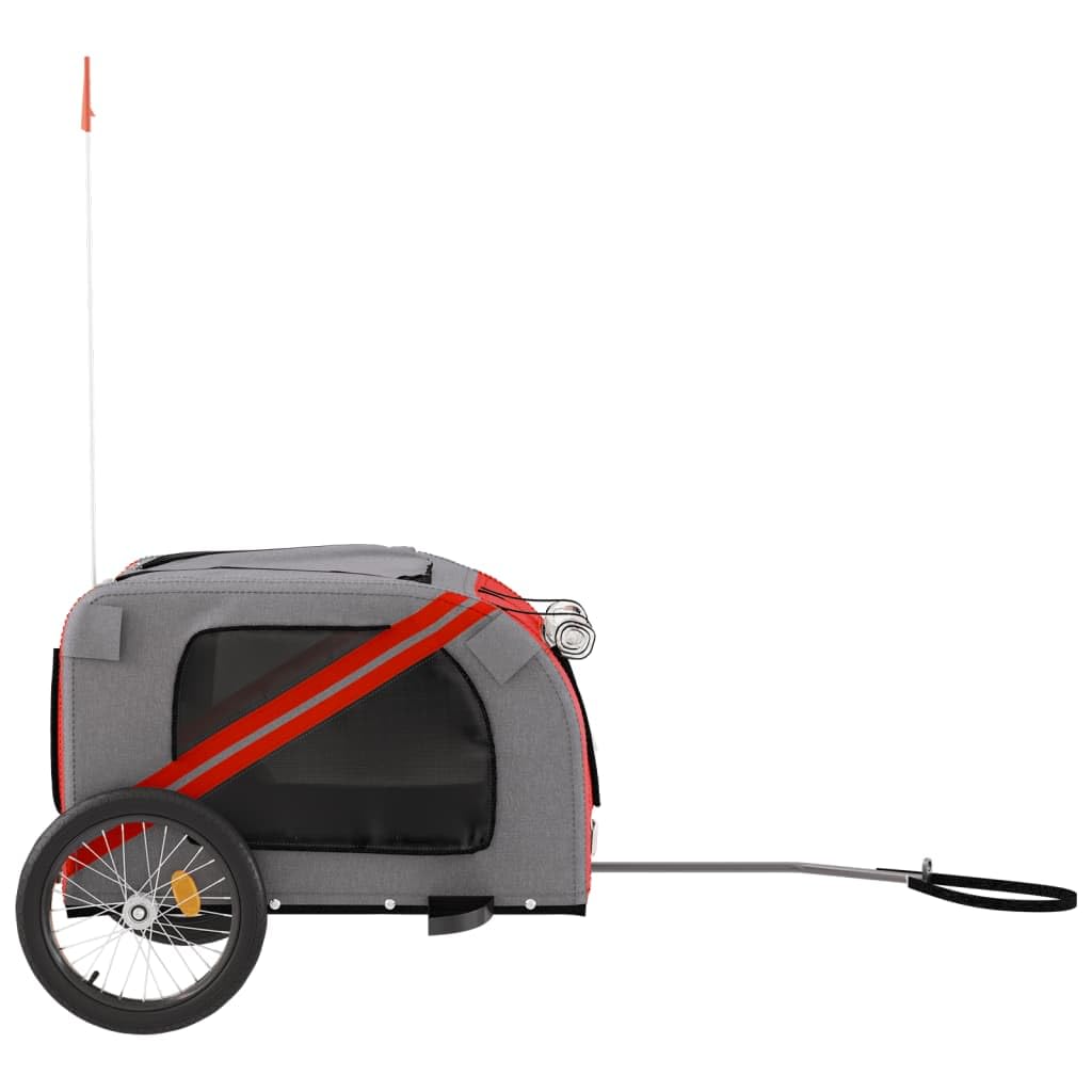 vidaXL Remolque de Bicicleta para Mascotas, Carrito para Perros Gatos, Remolque de Carga para Compra Camping, Hierro Tela Oxford Rojo Gris