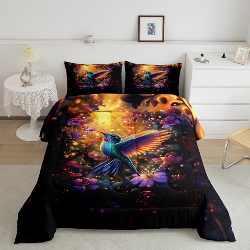 Feelyou Hummingbird Comforter Set King Size Hummingbird Flowers Comforter Tropical