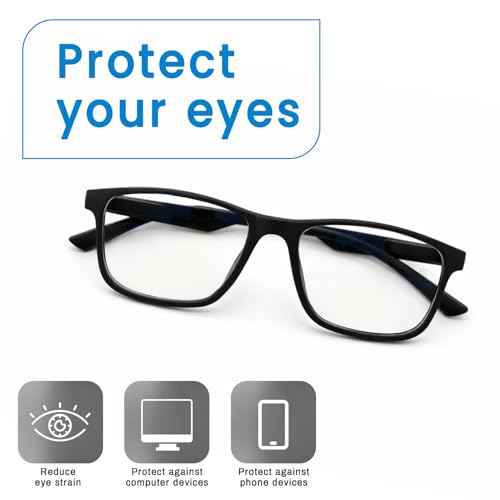 Image of UV Protection Glasses Blue Cut Blocking Harmful Rays Glasses for Men & Women Zero Power Computer Specs Eye Protection Lightweight Frame with Case & Cleaning Cloth
