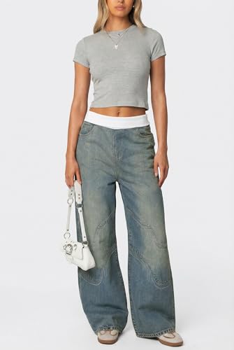 Image of EMMIOL Women Hip Hop 90s Vintage Baggy Jeans Denim Pants Mid Waist Jeans
