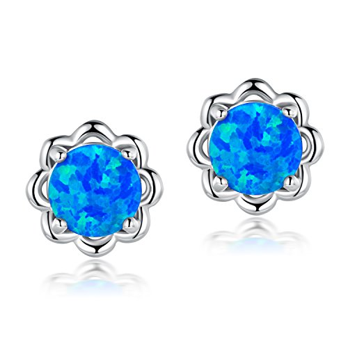 Created Opal Flower Stud Earrings for Women Hypoallergenic Jewelry Gifts