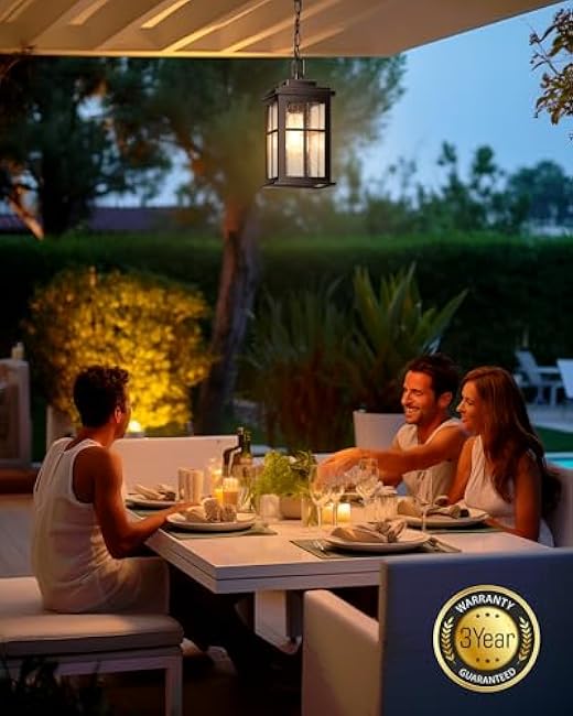 VIANIS Outdoor Hanging Lights Oil Rubbed Bronze Exterior Pendant Lights Outdoor Chandelier Outside Ceiling Lantern