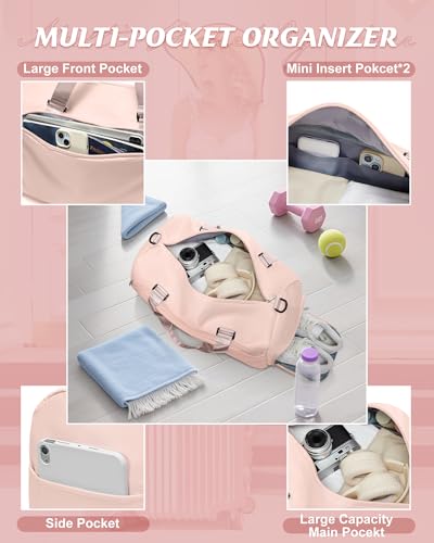 Image of Gym Bag for Women with Shoe Compartment Lightweight Travel Duffle Bags Carry on Bag Overnight Weekender Duffel Bag with Wet Pocket Personal Item Travel Bag Tote Bag Workout Dance Bag Pink