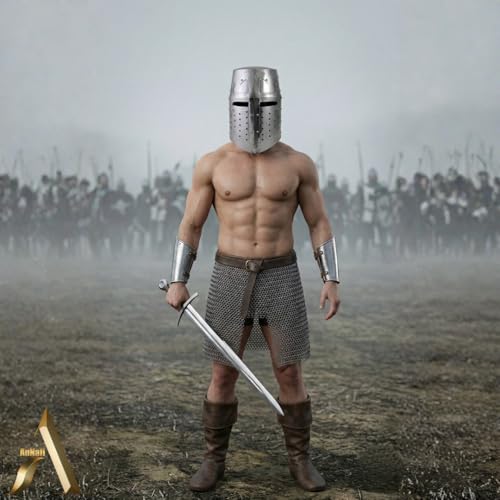 Image of AnNafi Crusader Helmet | Knight Templar Helm | Medieval Armour Wearable For Men Antique Helmets | Combat Free-Size Reenactment SCA LARP Cosplay Costumes Armor Silver | Halloween & Drama Costume