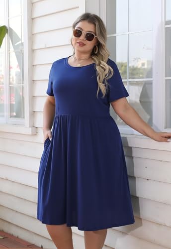 Image of Nemidor Women Plus Size Casual Dress Midi Flt Flare Pocket