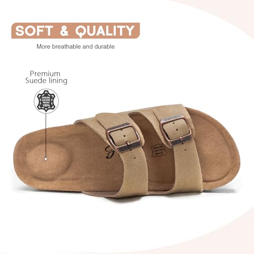 Image of FITORY Womens Flat Sandals with Cork Footbed, Open Toe Arch Support Slides Adjustable Slip On Slippers for Summer 2026 Size 6-11