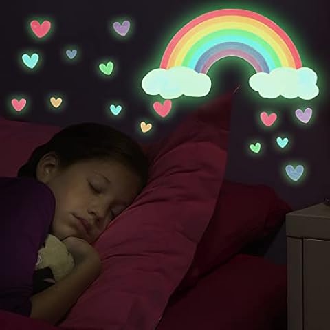 Glow in The Dark Rainbow Wall Stickers,Luminous Rainbow and Heart Stickers for Ceiling Walls,Glow Brighter and Longer for Kids Bedroom Living Room Decoration Cover