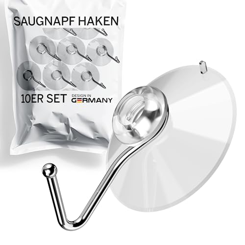 Menz Saugnapf Haken 10 Stück Transparent Ø 35mm - Saughaken aus PVC & rostfreiem Stahl für Fensterdeko, Küche & Bad Haken Saugnapf rückstandslos entfernbar & wiederverwendbar