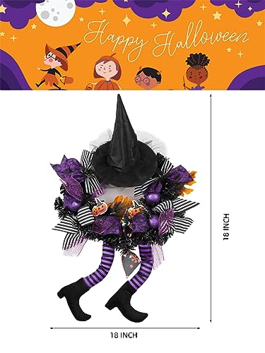wlflash Happy Halloween Wreath for Front Door Decoration with Skeleton Artificial Bone Orange Ornaments Maple Leaf for Party Decor (Halloween Purple) - image 2