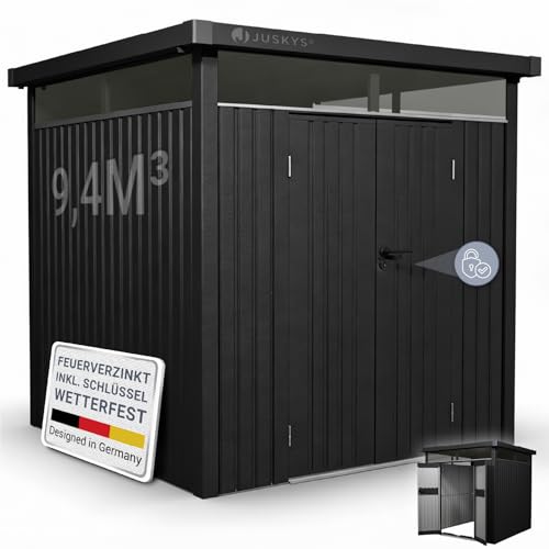 Juskys® Gerätehaus Luzern M - 5,2 m² - Metall Geräteschuppen mit Türen & Fenstern - wetterfest & abschließbar - Fahrradgarage, Gartenhaus - Anthrazit