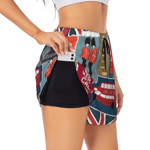 Short de yoga femme double couche taille haute sport fitness motif Angleterre