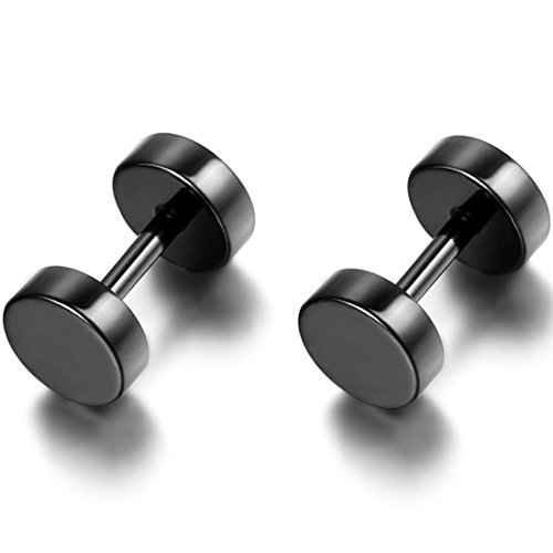 Flongo 8Pcs 4 Pairs Stainless Steel (3Mm,5Mm,7Mm,9Mm) Black Tapers Cheater Faux Fake Ear Plugs Gauges Stud Earrings Set #TOP3