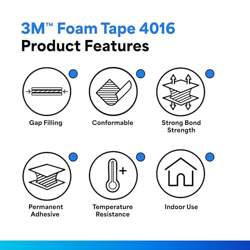 Image of 3M Natural Polyurethane Double Coated Foam Tape, 200 Volts Dielectric Strength, 2 inch Length, 1.5 inch Width (Pack of 25)