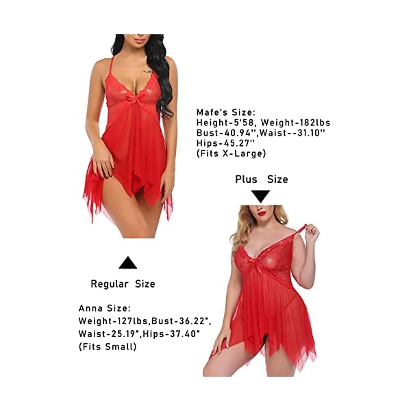 Avidlove Women Lingerie Lace Babydoll V Neck Sleepwear Sexy Nightwear Red M - Image 5