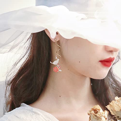 Pink Flower Pearl Sakura Leaf Earrings Ginkgo Biloba Cat Fairy Flower Statement Earrings For Women4