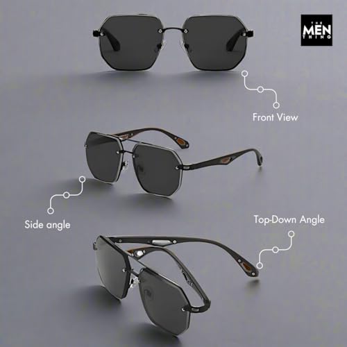Image of THE MEN THING Men Octogonal 2101 AERO HEX HD Polarized Sunglasses - UV400 Protection, Stainless Steel Frame
