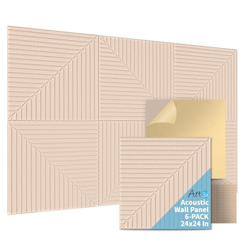 Art3d 6-Pack Self-Adhesive Acoustic Wall Panels for Home Décor, 24 x 24 Inch Soundproofing Panels for Office Studio Bedroom - High Noise Absorption Polyester Fiber, Camel