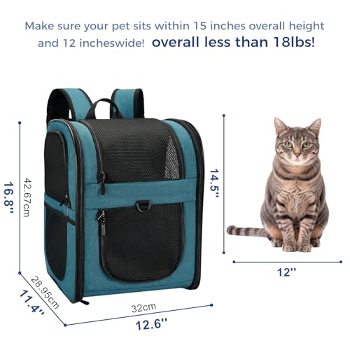 Image of Apollo Walker Dog & Cat Carrier Backpack for 4-18lb Pets - Ventilated Safe Design with Padded Back Support, Breathable Mesh Pet Backpack for Hiking, Travel, Outdoor (Teal)