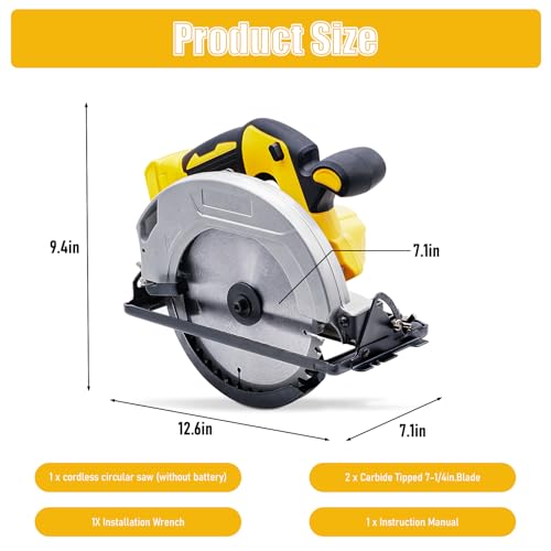 Cotchen Cordless Circular Saw, Electric Saws Compatible for Dewalt 20V Battery, 2 Saw Blades(180mm,40T), Adjustable Cutting Depth and Angle: 57mm (90°)-41mm (45°), for Wood Cutting(No Battery) 6 Cotchen Cordless Circular Saw, Electric Saws Compatible for Dewalt 20V Battery, 2 Saw Blades(180mm,40T), Adjustable Cutting Depth and Angle: 57mm (90°)-41mm (45°), for Wood Cutting(No Battery) - Image 6
