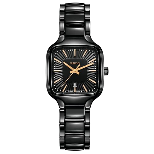 Rado True Square Black Ladies Dial with Rose Gold Indexes, Date Display and Swiss Automatic Movement