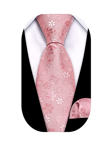 Barry.wang Child Necktie Silk Flower Woven Pink Solid Tie Pocket Square Performance #TOP8