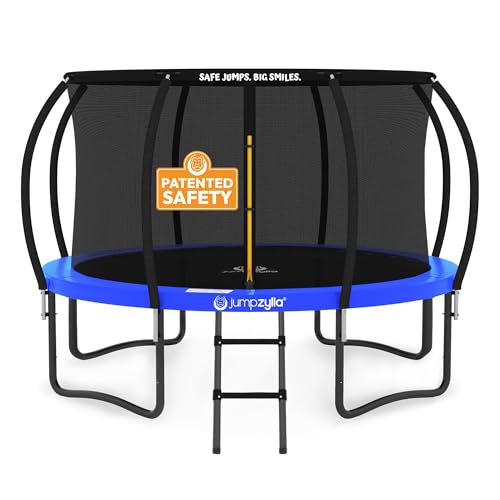 Image of JUMPZYLLA Trampoline Outdoor 8FT 10FT 12FT 14FT 15FT 16FT with Enclosure and Ladder, ASTM Approved Recreational Trampoline for Kids and Adults, Anti-Rust Coated Frame