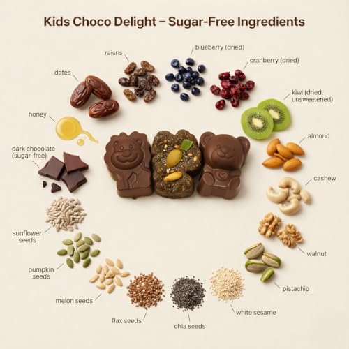 Image of HealthyCrave Cuisine Kids Choco Delight - Sugar-Free Dry Fruit Chocolate Bites | High Fibre Omega Snack for School Tiffin | Gluten-Free Healthy Treat for Children | 100 g