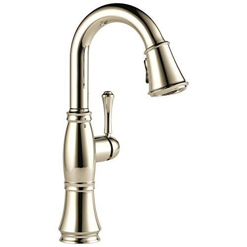 Delta Faucet Cassidy Bar Faucet with Pull Down Sprayer, Single Hole, Polished Nickel by DELTA - Used condition - CA$232.29