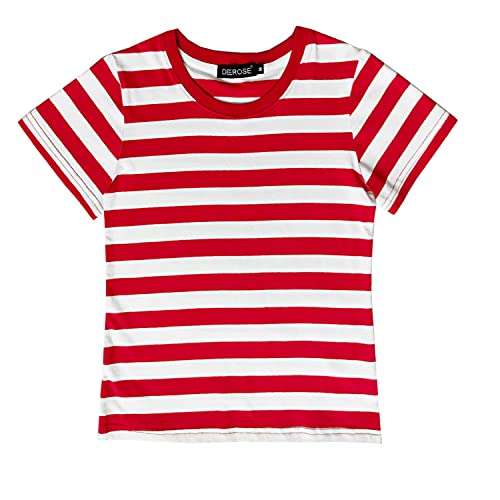 Deerose Waldo Kids Costume Halloween Boys Red White Striped T Shirt Round Neck Short Sleeve Basic Tee 9-10 Years