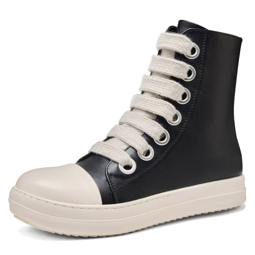 Image of MOFEEDOUKA High Top Sneakers for Men Comfortable PU Leather Platform Walking Shoes with Zipper Black a