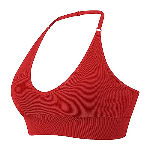 2025 - Reggiseno sportivo da donna con allacciatura al collo, schiena scoperta, profondo scollo a V, sportivo, imbottito, Gym, reggiseno push-up, senza schiena, spalline regolabili per dormire vestiti