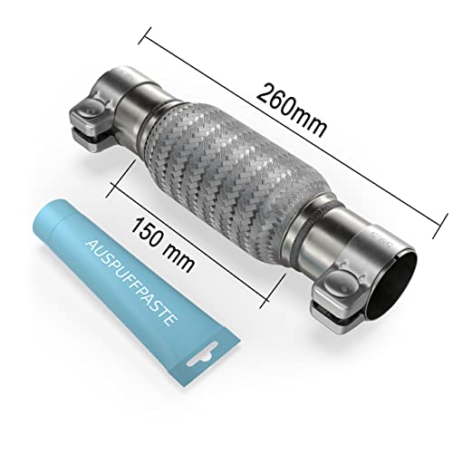 Flexrohr Universal Flexstück Wellrohr Hosenrohr Flexibles Rohr Edelstahl Interlock Ø60 x 150 x 260mm mit 2 Schellen. Einbau ohne Schweißen inkl. Montage Past