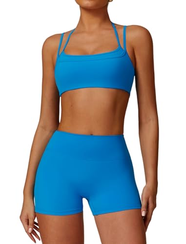 Two Piece Workout Sets For Women Sports Bra Matching High Waist Scrunch Butt Shorts Gym Yoga Athletic Clothes