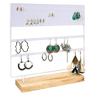 Belle Vous Wit Metalen Oorbel Organizer Sieraden Display Standaard met Houten Basis – 144 Gaten, 3 Lagen – Opslag Voor…