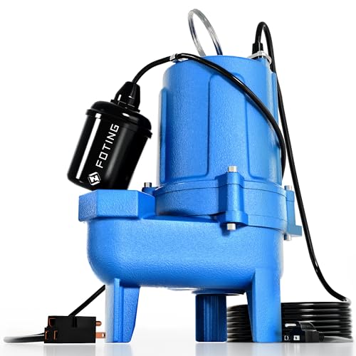 FOTING Submersible Sewage/Effluent Pump - 1.5HP 9000GPH Heavy Duty Cast Iron - Automatic/Manual - Vortex Impeller - 115V Septic Sump Pump for Sump Basin/Residential Sewage/Basement, 2'' NPT Discharge