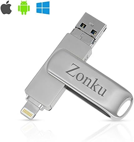 Zonku USB 3.0 Flash Drive for iPhone iPad 32GB Lightning Micro USB External Storage Memory Stick Adapter Expansion Pen for Android Phone Apple iOS PC MacBook,Touch ID Encryption,3 in 1