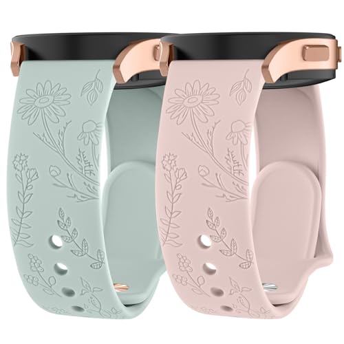 Wanme 2 Piezas Correa 20mm para Amazfit GTS 2 mini/GTS 4 Mini/Amazfit GTS 4/ GTS 3/ GTS 2/ GTS 2e / Amazfit GTR Mini para Mujer, Pulseras de Repuesto de Silicona, Grabado Floral Correa