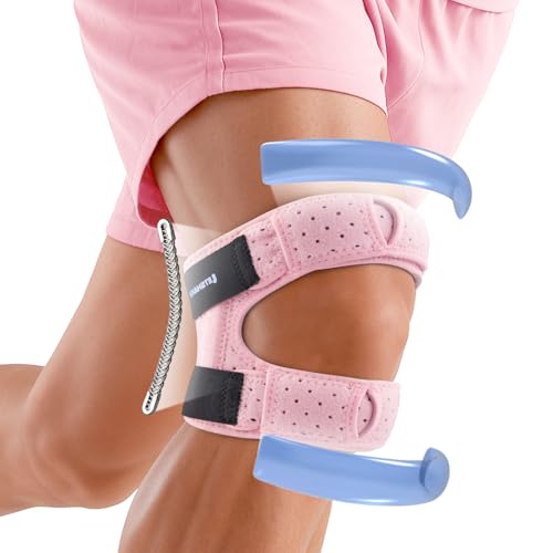 LETSHAKE Patellar Tendon Support Strap with Side Stabilizers & Patella Gel Pads, Knee Brace for Women Men Meniscus Tear, Knee Pain Relief, Double Patella Bands Pink (Large)
