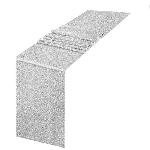 Hmqiang Silver Table Runner 12"X72" Sequin Table Runner Party Decor Glitter Table Linens Runner Sparkly Dinner Party Supplies Fabric For Baby Bridal Shower Holiday Celebrations #TOP1