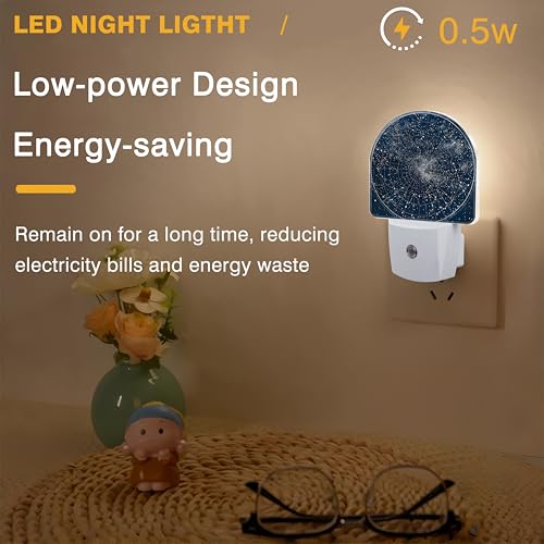 Image of Night Lights Plug into Wall Star Map with Constellations Night Light Dusk to Dawn Smart Sensor Decorative Round Led Lamp for Bedroom Kitchen Hallway Nightlight for Women Men
