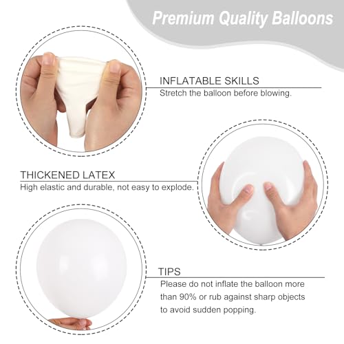 Image of RUBFAC 135pcs White Balloons Different Sizes 18 12 10 5 Inch for Garland Arch, Latex Balloon Globos for Wedding Birthday Party Baby Shower Anniversary Baptism Decorations