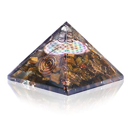 cosynee Orgone Reiki Pyramid Kit, EMF Protection Meditation Yoga Energy Generator, Crystal Quartz Energy Points, 7 Chakra Crystal Orgone Pyramid Kit (Tiger Eye)