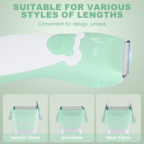 Image of FBO Baby Hair Clipper, Professional Quiet Waterproof Painless Body Hair Trimmer, Multi-Purpose Grooming Kit for Infants, Toddlers & Adults, Home and Salon Use, Green Bear