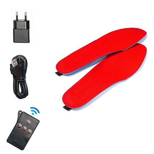 BININBOX Plantillas Calefactables,Mando a Distancia para Regular la Temperatura Calentadores de pies, Recargable,Mujeres Hombres Plantillas calefactables de Felpa (Rojo, 35-40)