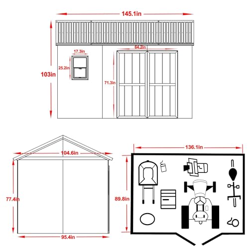 Yardenaler PG0301-19-K 12X8.7 Ft Wood Outdoor Storage Shed, Diy Garden Tool Shed Kit thumb #1