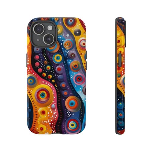 Coque iPhone 15 rigide brillante anti-rayures motif abstrait coloré