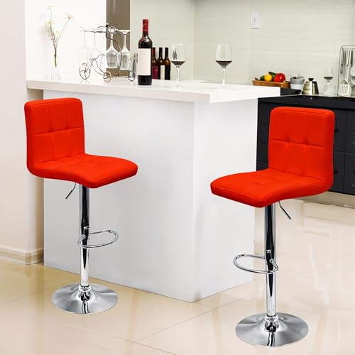 Kit 2 Banquetas Confort Gomos Estofada Couro Giratória c/regulagem (Vermelho)